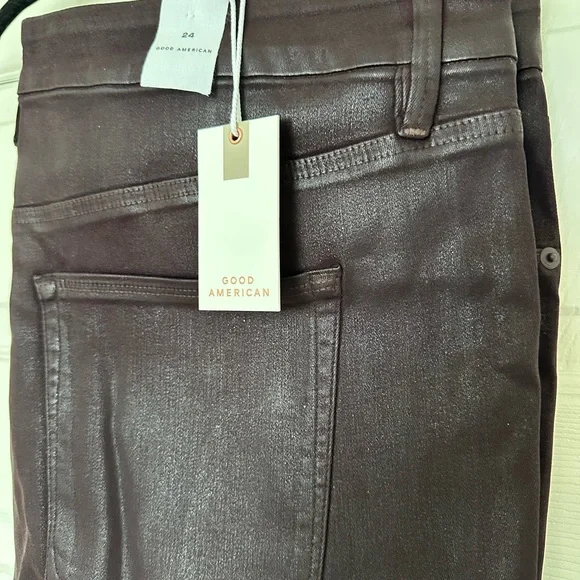 NWT Good American Good Legs Skinny Jeans Size 24 Wine Bordeaux Coated Denim - Picture 2 of 5